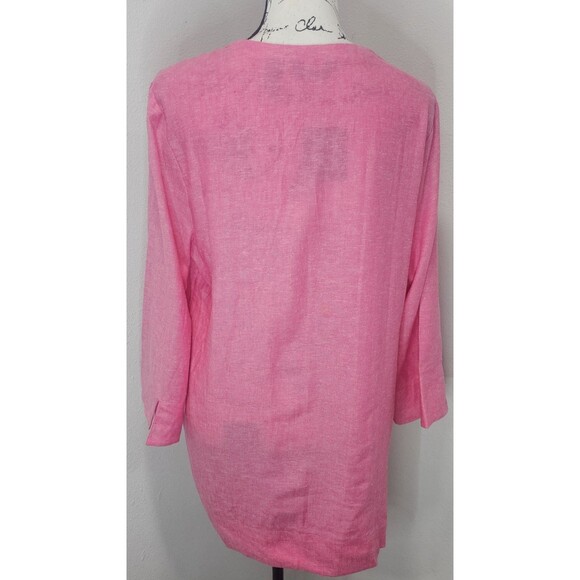 Lands' End Womens Linen Split Neck 3/4 Sleeve Pink Tunic Size Med NWT Pockets - Picture 6 of 12